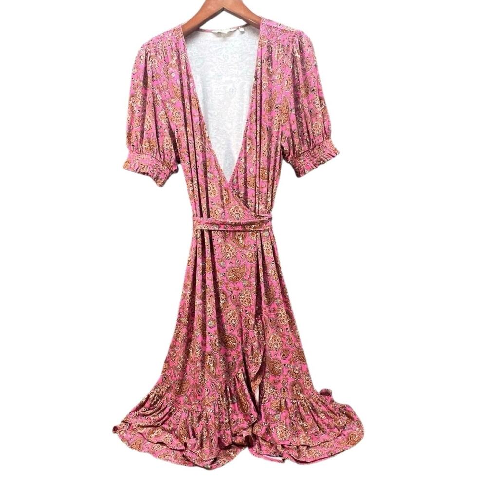 Boden Pink Paisley Mini Ruffle Wrap Dress Size US 20/22L